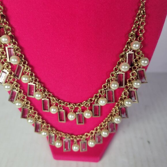 Talbots Gold-Tone Double-Layer Necklace With Faux Pearls - Picture 2 of 4